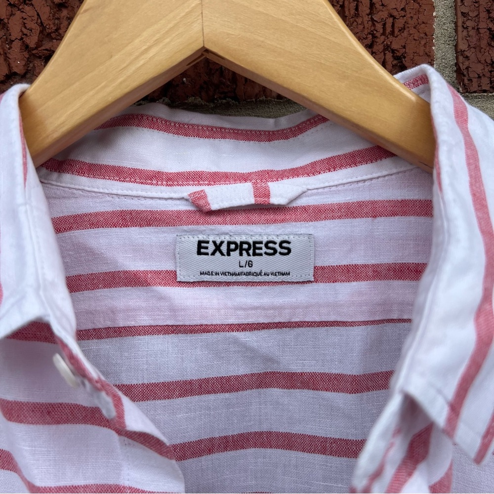 Express White And Red Button Down Collared Stripe… - image 2